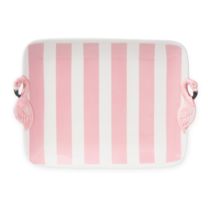 Pink and White Ceramic Flamingo Serving Tray