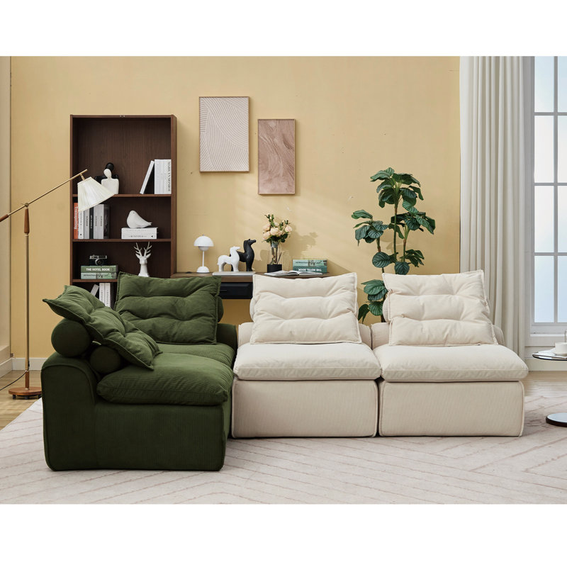 Velours côtelé modulaire sans accoudoirs, 4 configurations, arrangements de bricolage, beige et tons, rembourrage en mousse pour plus de confort, livré avec des coussins lombaires pour le cou, rembourrage pour une meilleure détente, variations, accoudoirs