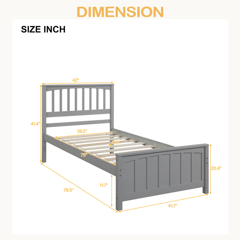 Lit plateforme en bois, Gris