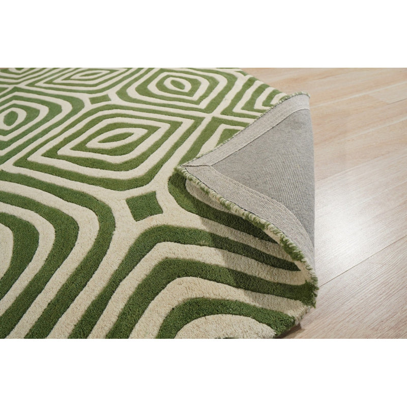 Hand Tufted Wool Geometric Area Rug in Green, 8' x 10'