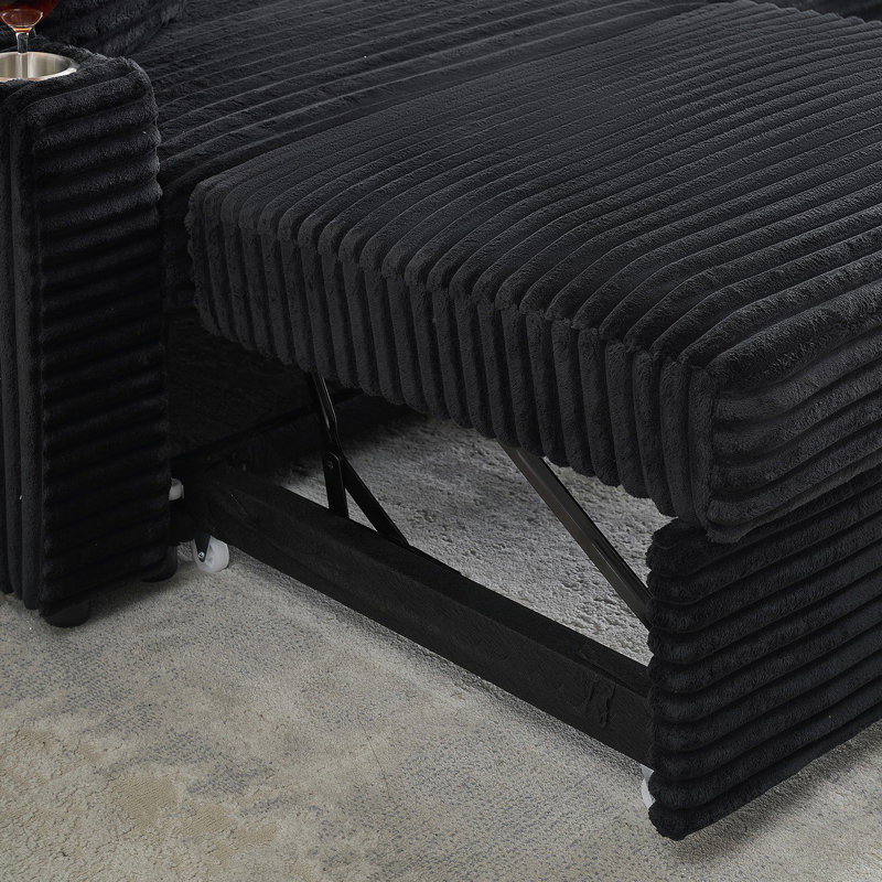 Canapé deux-en-un pliable avec fonction cachée pliable, tissu en velours côtelé, porte-gobelet et oreiller, idéal pour le salon