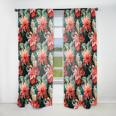 Tropic Coral Tropical Pattern I - Floral Curtain - Room Darkening Floral Curtain - 1 Panels