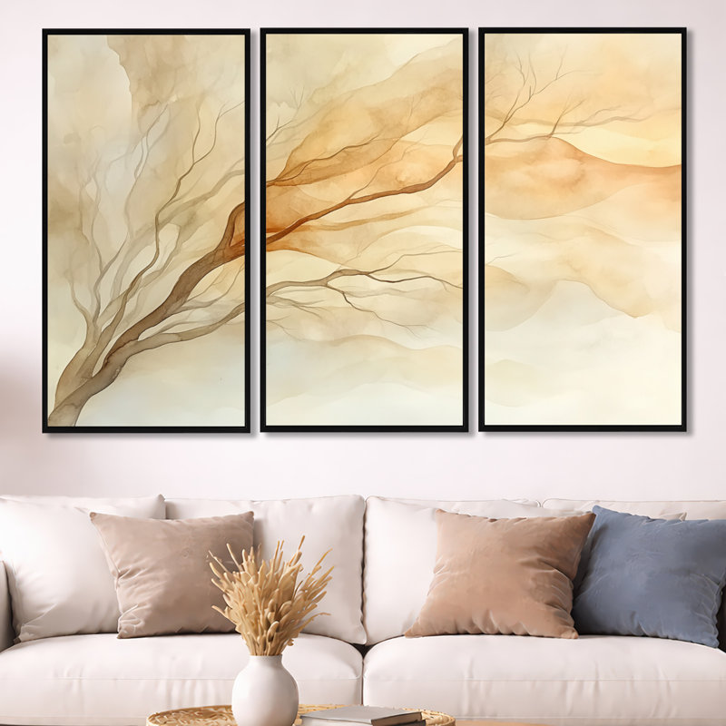 Silhouette de l'arbre, art mural Windy Tree, H 40 po x l 60 po, Cadre flottant noir