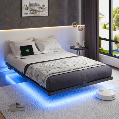 Floating Bed with LED Lights and USB Charging, No Box Spring Needed by Wrought Studio