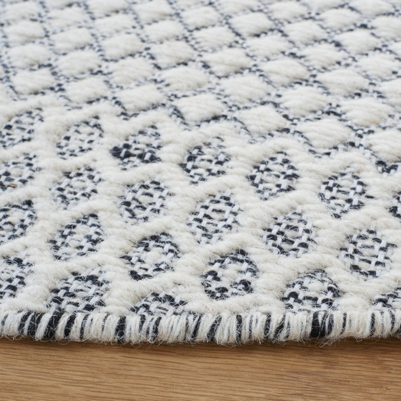 Tapis gris / blanc en laine / coton à tissage plat Montauk, Rectangle 4 pi x 6 pi