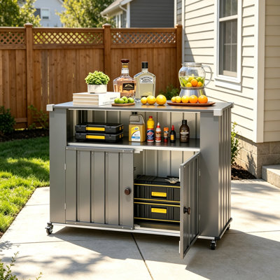 Outdoor Grill Cart with Storage Cabinet, 43" Stainless Steel Countertop for Backyard Garden