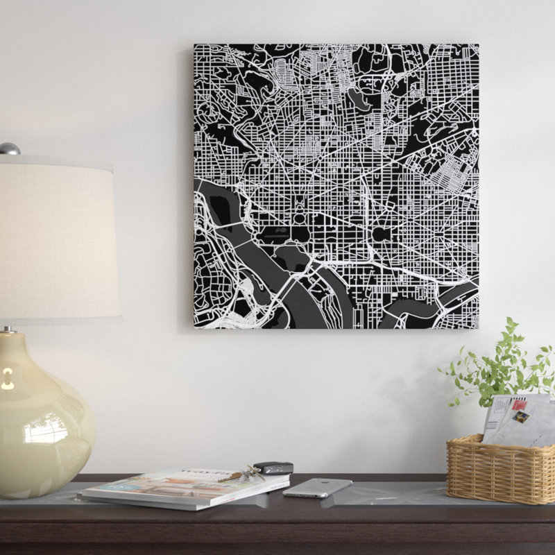 « washington d.c. routes », impression sur toile tendue en noir, H 12 po x l 12 po x P 0,75 po