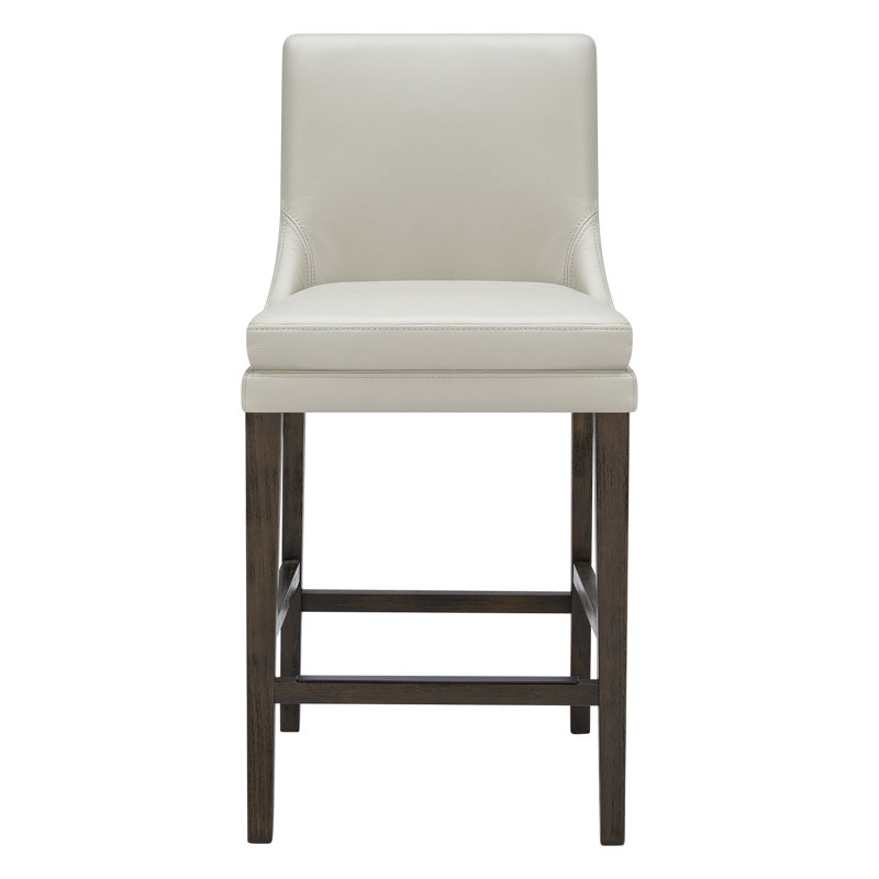 Tabouret de bar et de comptoir en cuir véritable Niara, Tabouret de comptoir (siège d'une hauteur de 25,9, Ivory