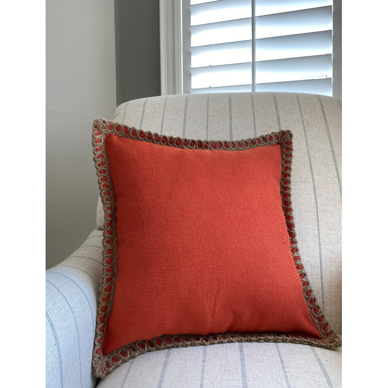 Coussin en jute avec insert ivoire, Orange