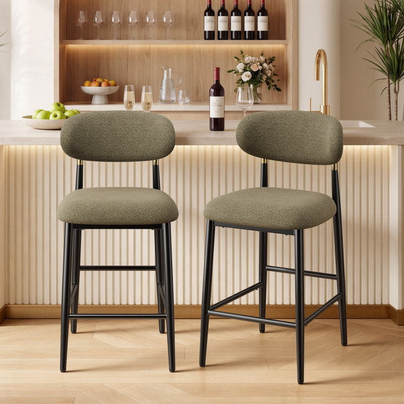 Yes Upholstered Bar Stool with Iron Frame, Brown