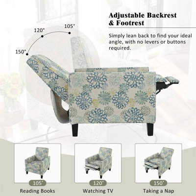27.5" Push Back Recliner Chair Upholstered Recliner Armchair with Solid Beech Wood Legs for Living Room and Bedroom