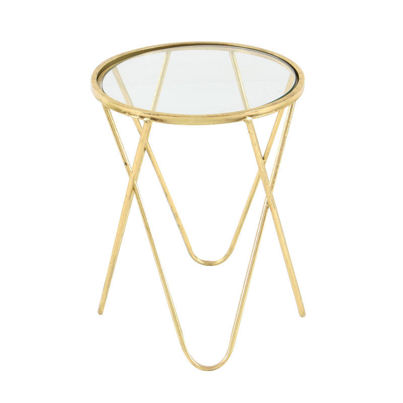 Gold Metal and Glass Round Accent Table Set