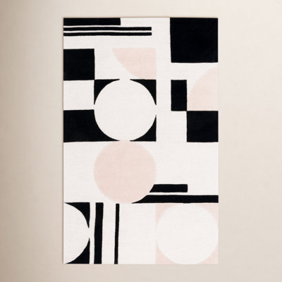 Felipe Blush Black Hand-Woven Wool Geometric Rug