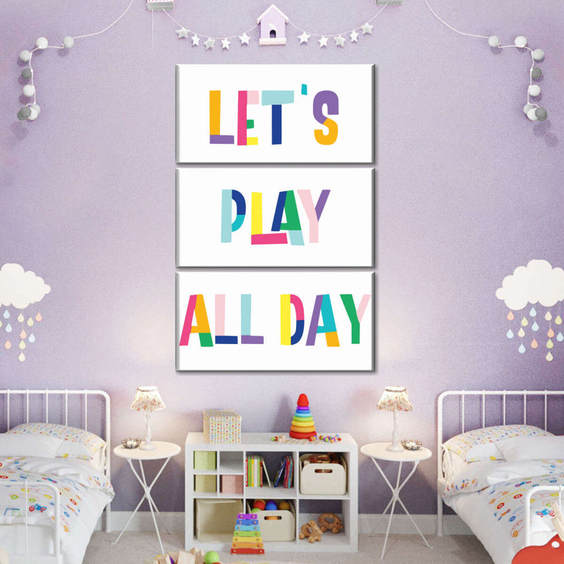 «Kids Inspirational Nursery Play All Day», ensemble de 3 reproductions sur toile par IvaCuddlyMural