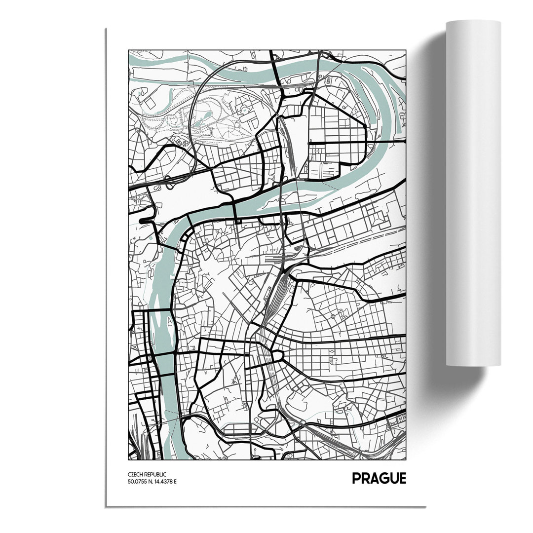Map Prague CZECH REPUBLIC - Frameless Print