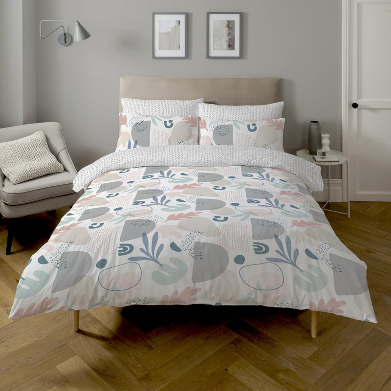 Darrington Modern Botanical Leaf Duvet Cover Set with Pillowcases Quilt Cover Soft and Breathable, White, Super King