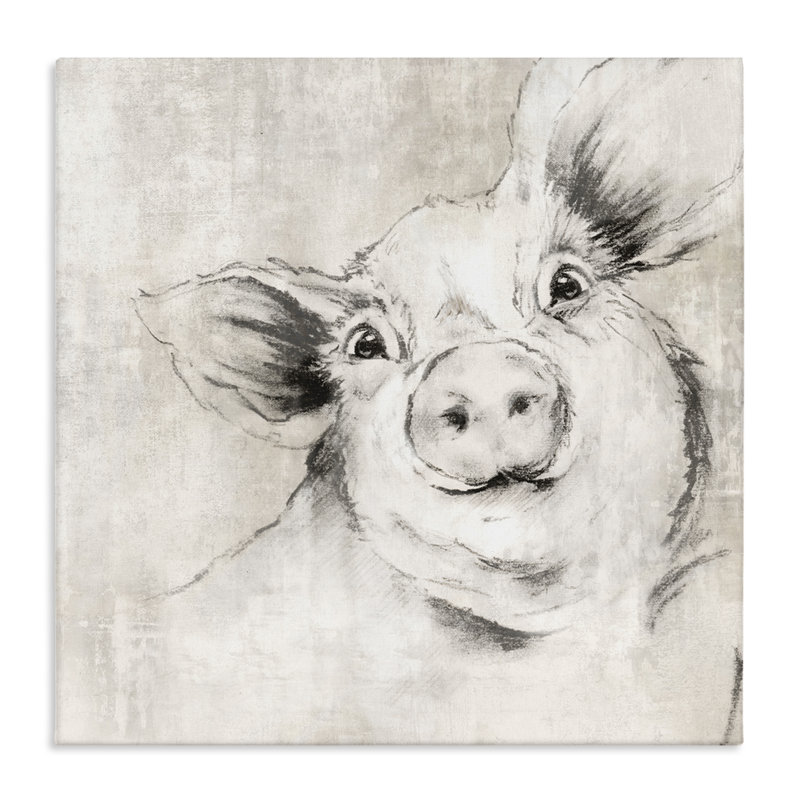  Cochon, croquis et impression sur toile par Eli Jones, H 17 po x l 17 po