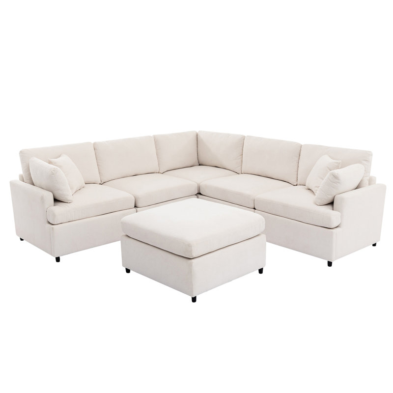 Canapé modulaire rembourré avec revêtement amovible. Canapé 6 places en U pour appartement. Spacieux. Fabrication en contreplaqué de bois massif. Revêtement en tissu. Coussins en coton Pp. 18,9 po de hauteur. Beige L 100,4 po x