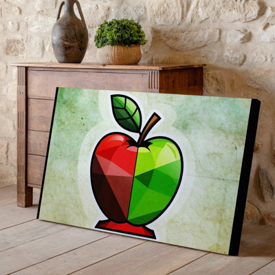 Toile Une pomme stylisée vibrante illustrée dans un style cubiste mettant en vedette une composition géométrique avec des sections distinctes