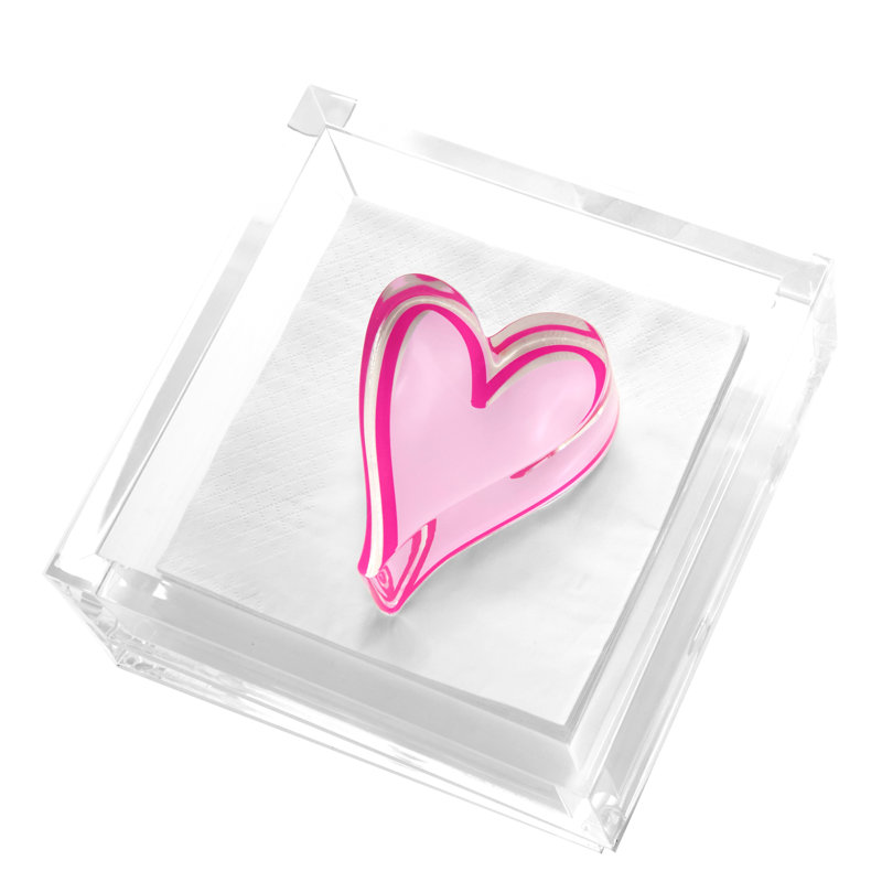 Pink Heart Cocktail Napkin Holder, Pink