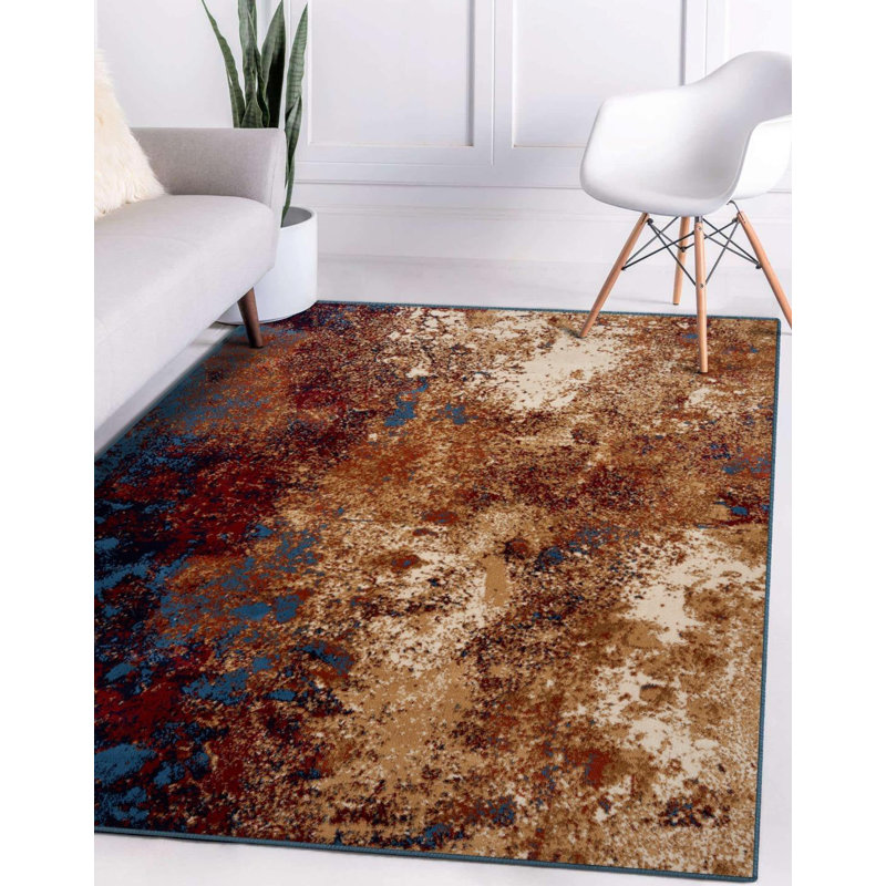 Colborne Abstract Blue/Ivory Area Rug, Rectangle 6' x 9'