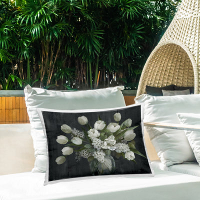 Traditional Tulips on Gray Outdoor Printed Pillow by Nan