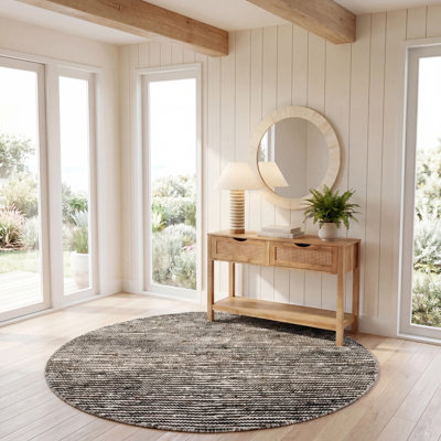 Tapis blanc / noir en laine et coton tissé à plat Jeanann