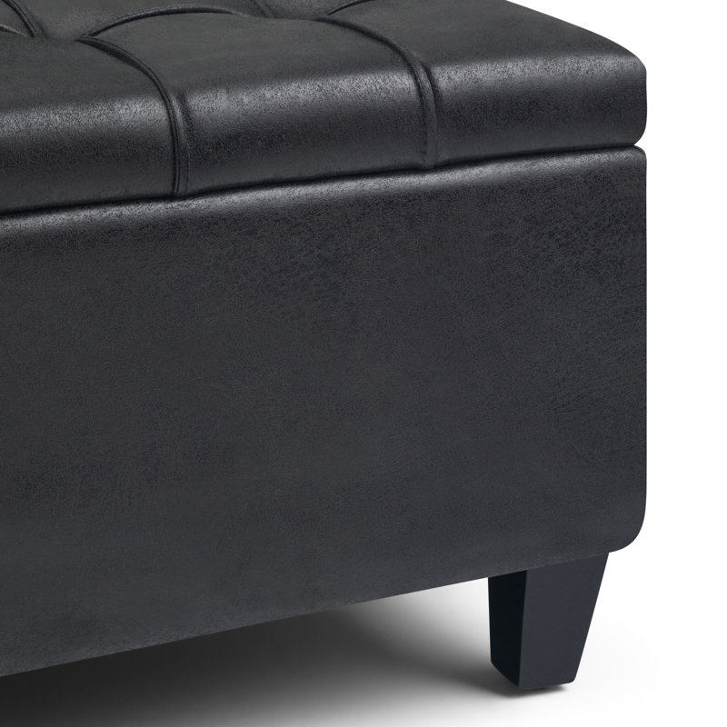 Harrison 36" Black Faux Leather Tufted Coffee Table Ottoman