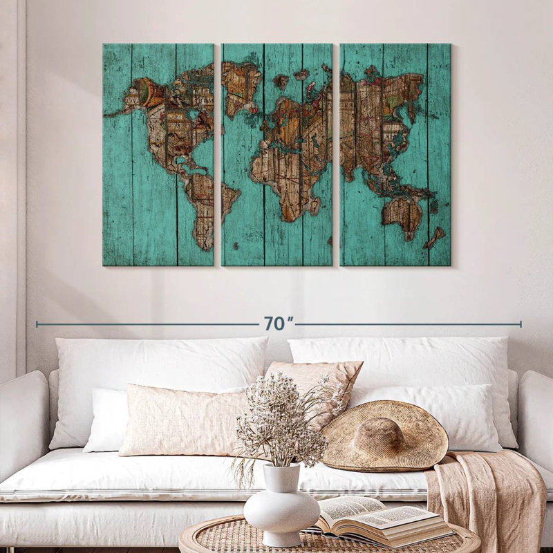 Carte en bois Aliaz turquoise, H 32 po x l 50 po