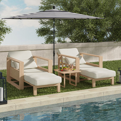 Darren Coastal Solid Wood Chaise Lounge with Lumbar Pillow and Adjustable Backrest (Set of 2)