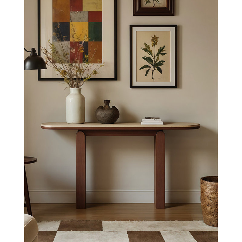 Console à deux tons en travertin, H 33,5 po x l 47,2 po x P 13,8 po, Beige / Brun, Brun