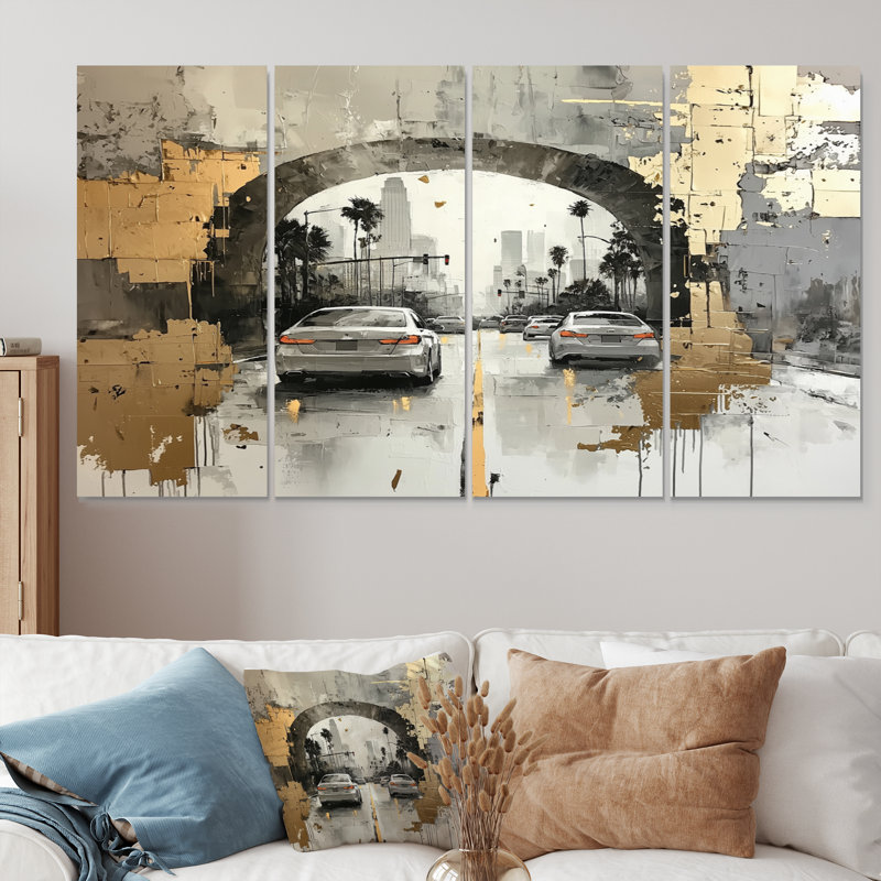 Los Angeles dans des tons dorés et gris - Ensemble de décoration murale Los Angeles, H 28 po x l 48 po