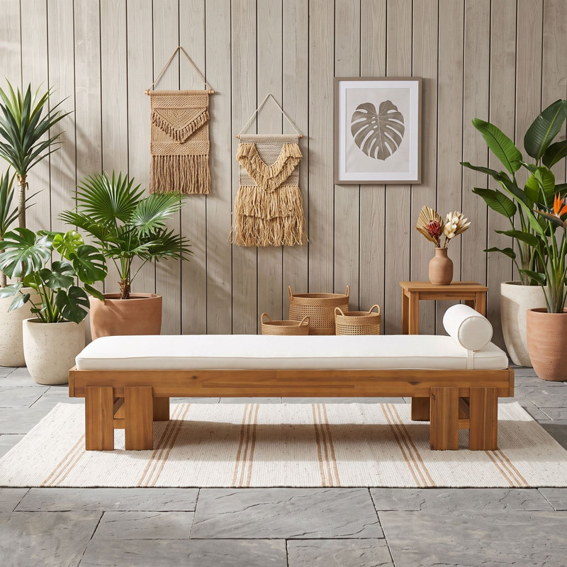 Chaise en bois d'acacia pour l'intérieur et l'extérieur avec coussin et traversin