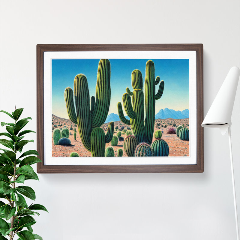 Desert Cactus - Single Picture Frame Print, 25cm H x 34cm W x 2cm D, Walnut