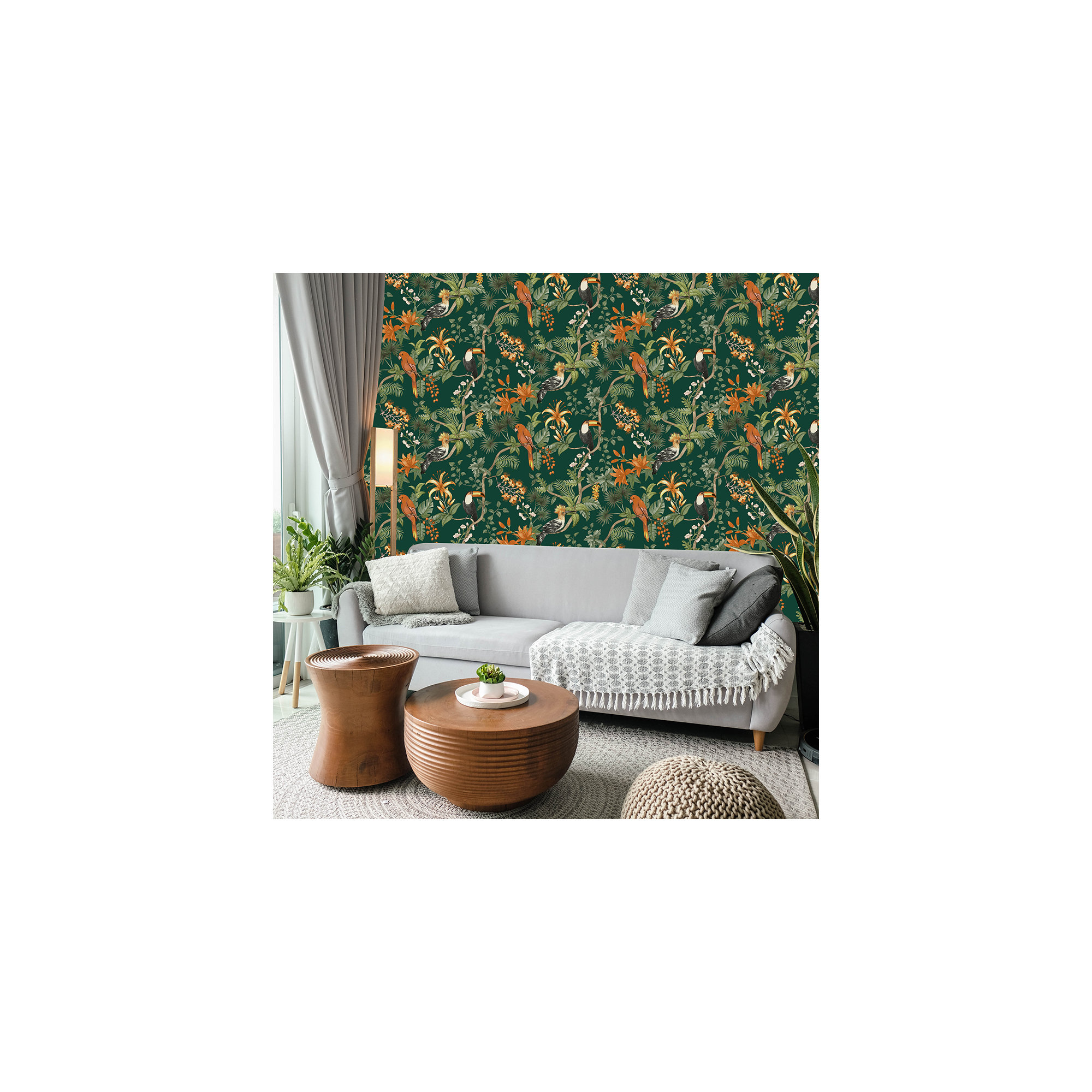 Birds of Paradise Peel and Stick Wallpaper, Green