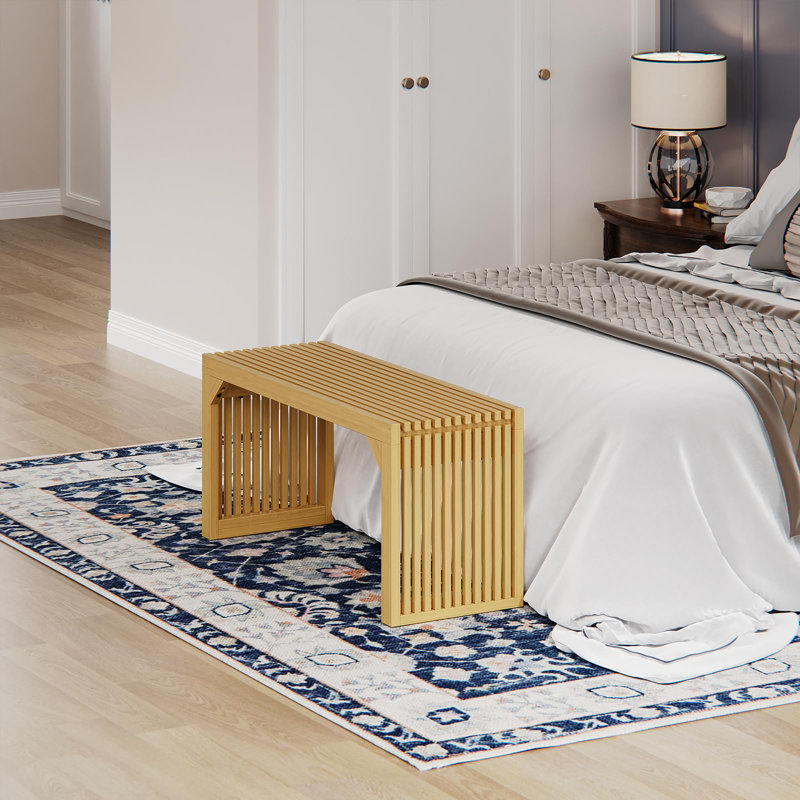Natural Solid Pine Slatted Indoor Dining Bench, 35 in.