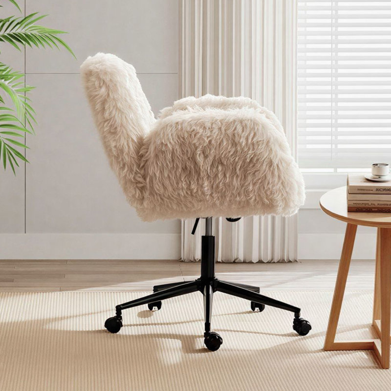 Fauteuil d'appoint 23,6 po pivotant en laine d'agneau - rotation à 360 °, Laine beige