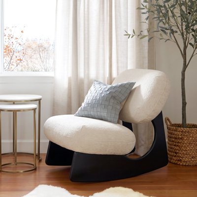 Hartford Organic Modern Sculptural Sled-Base Rocking Accent Chair with Curved Hollow Wood Base for Living Room, Bedroom & Nursery