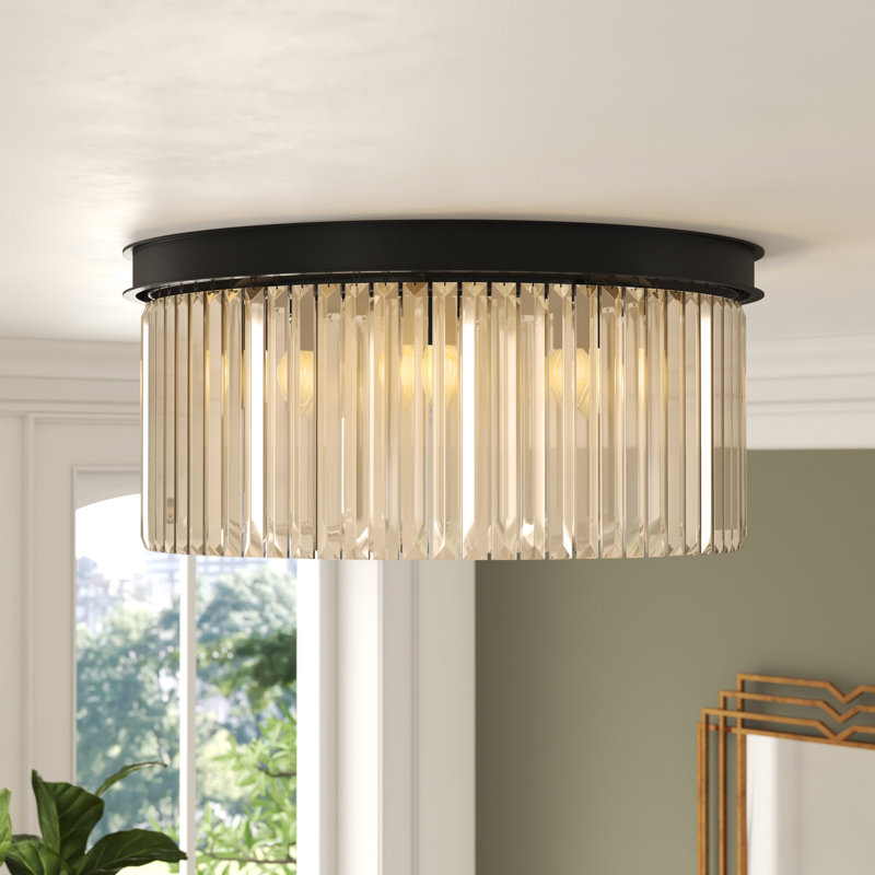 Yazmin Crystal Flush Mount, Clear, Matte Black