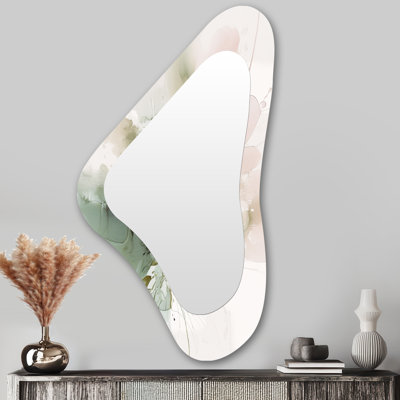Green And Cream Essence Of Modernity I - Abstract Marble Asymmetrical Modern Large Wall Mirror