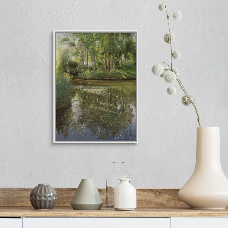 «Waterflowers at Sunrise» par Timothy Easton - reproduction d'art sur toile, Cadre flottant blanc