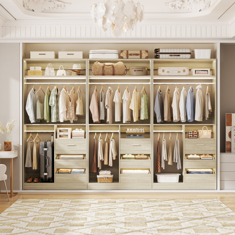 6-Drawer Shoe Cabinet With 72" Wide Closet & Dual Hanging Rods, Beige