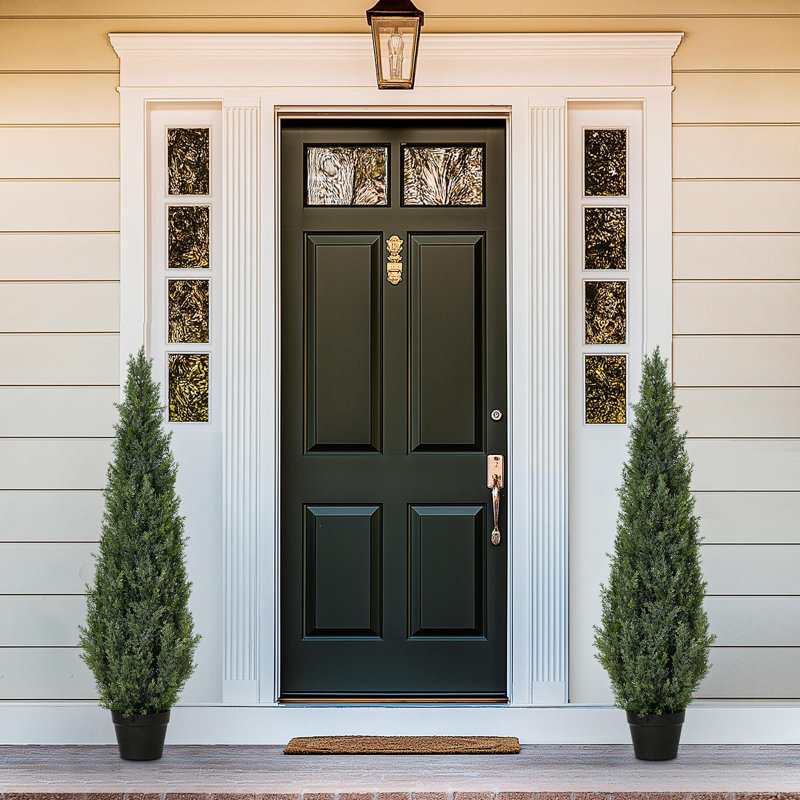 Artificial Trees,Fake Cedar Topiary Tree Outdor, Fake Cypress Trees For Home Decor Set Of 2, 48" H x 7" W x 7" D