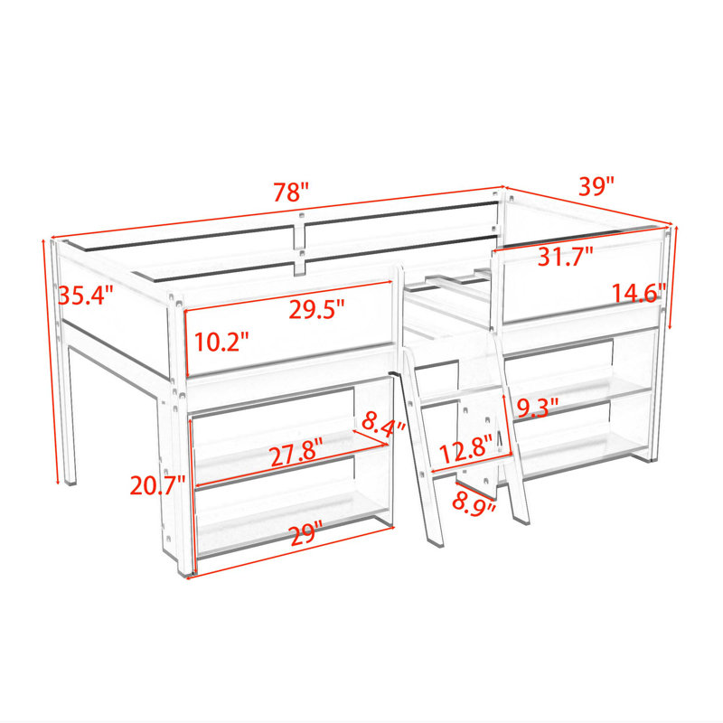 Eibe Kids Twin Loft Bed, White