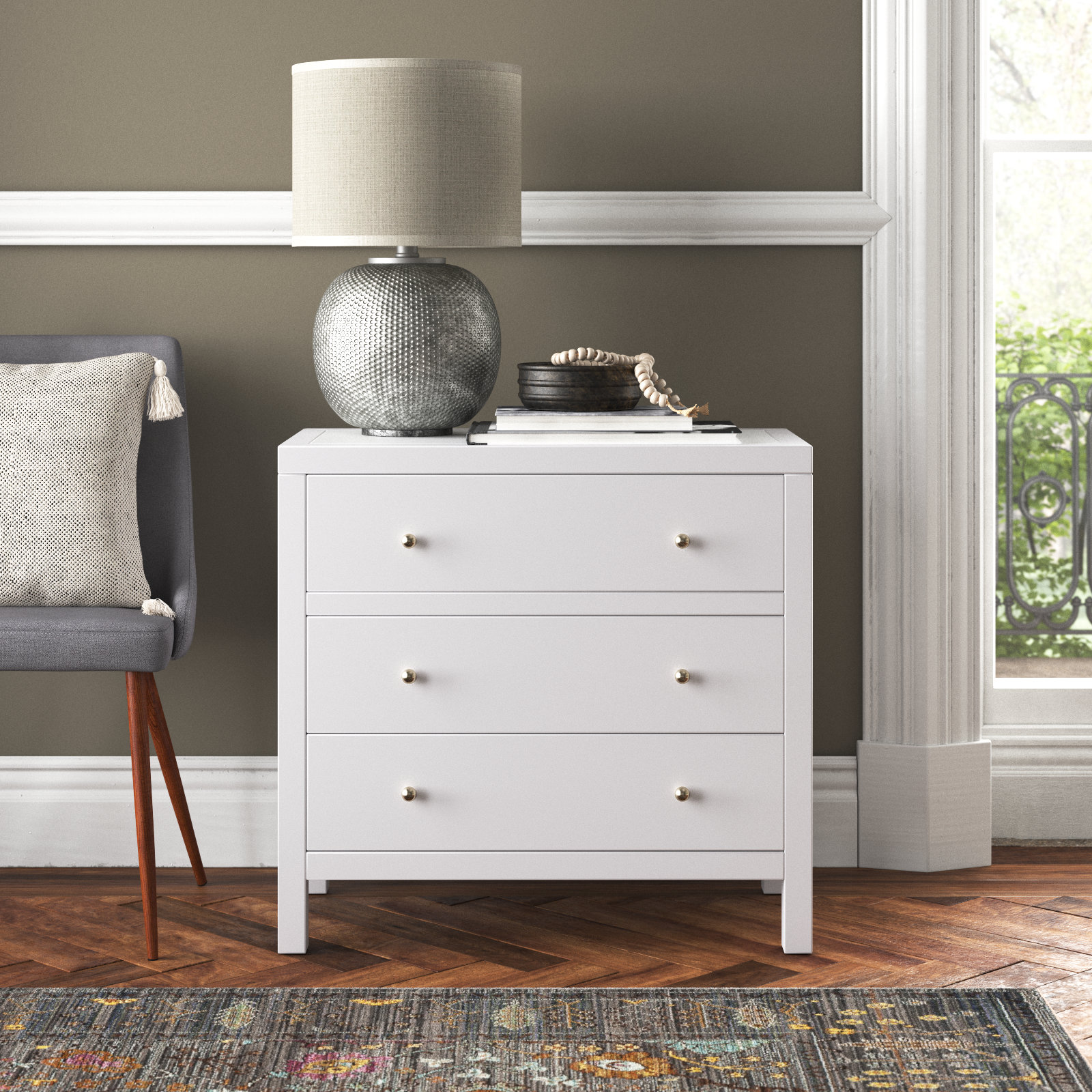 Celine 34" 3-Drawer Nightstand, Smooth White