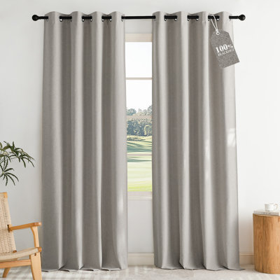 100% Blackout Linen Textured Curtains for Bedroom, Privacy Protection & Noise Reducing Drapes, Insulated Window Treatments for Farmhouse, 2 Panels
