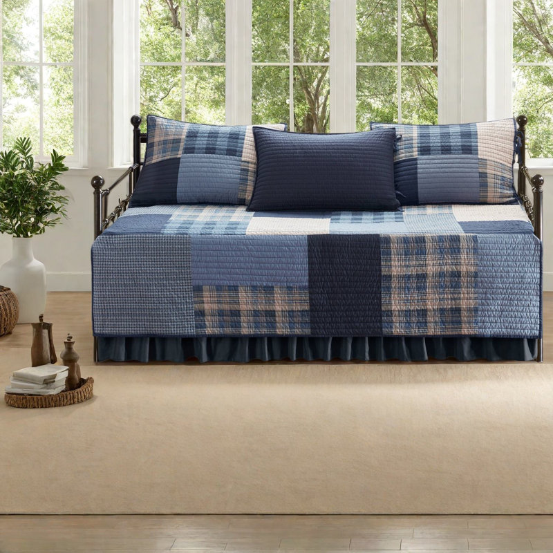 Pièces de literie en coton, ensemble de lit de jour bleu Farmhouse