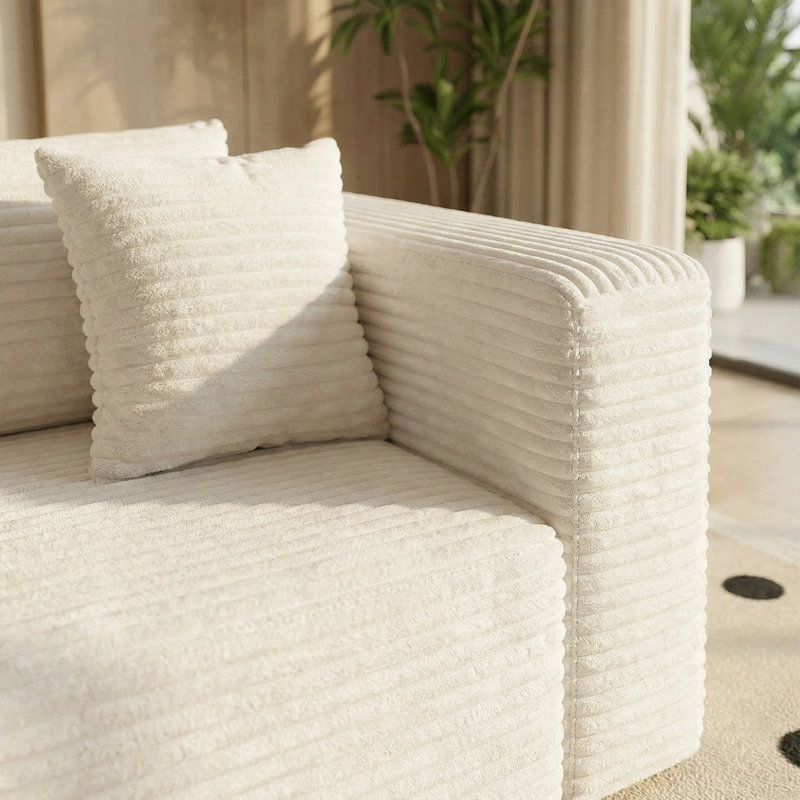 111" U/L Shape Cloud Modular Sectional Sofas with 2 Ottomans, Luxury Durable Corduroy Boneless Couches, No Assembly Required for Living Room White  Sofa