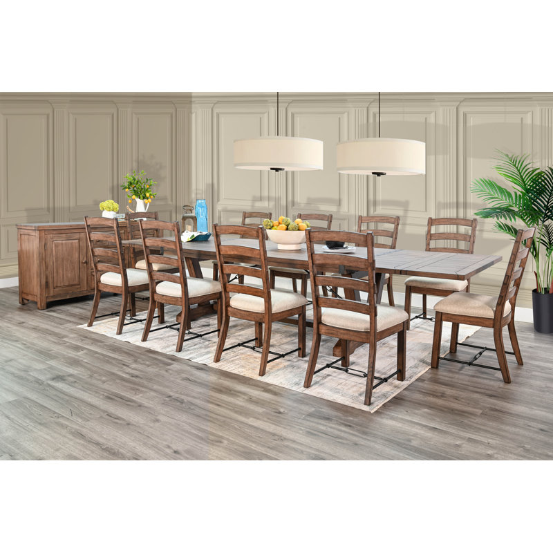 Ameet 10 - Person Mahogany Solid Wood Top Trestle Dining Set
