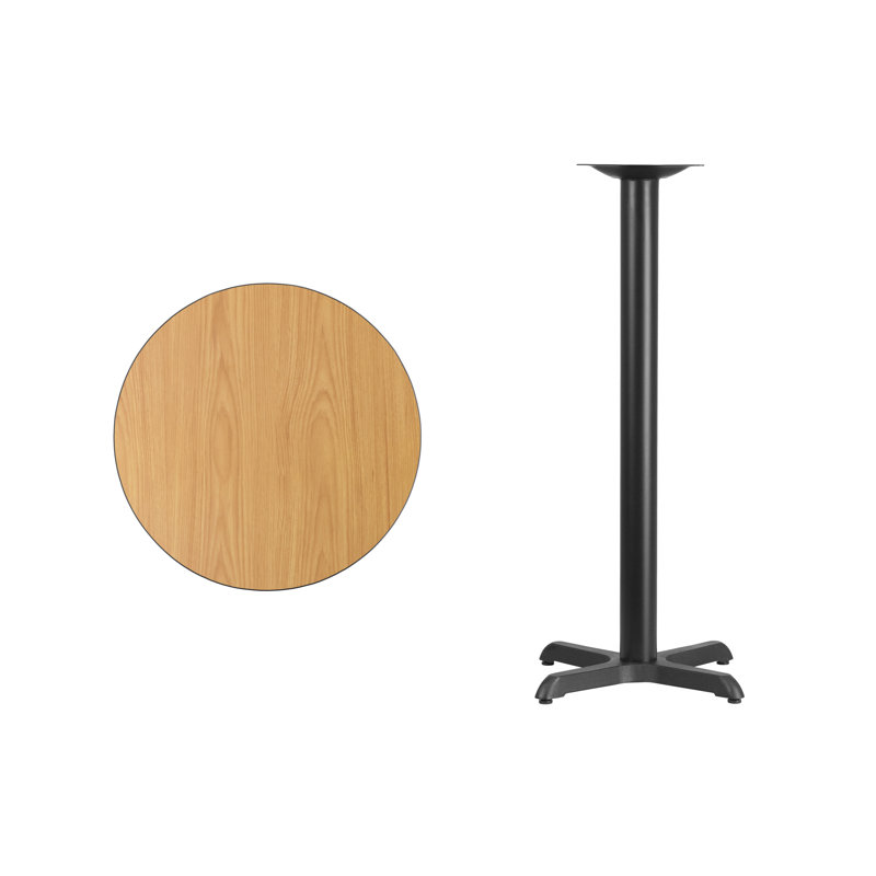 Natural Brown Laminate Round Bar Height Table with Black Metal Base